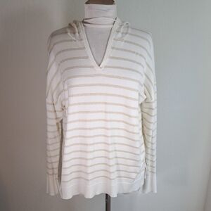 Marled Women’s Sweater Hoodie Cream Gold Metallic Horizontal Stripes Relaxed XL